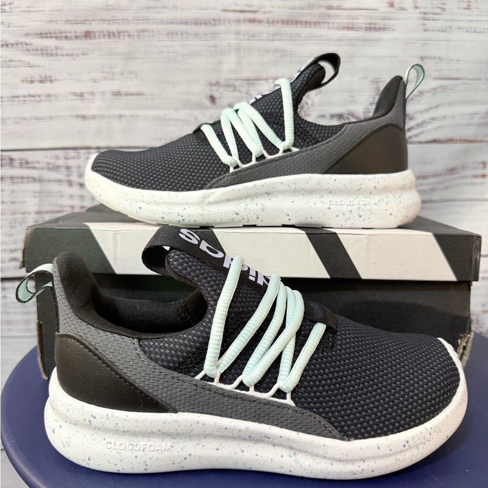 Adidas Lite Racer Adapt 7.0 Kids Black and White Teal Lavender Athletic Sneakers